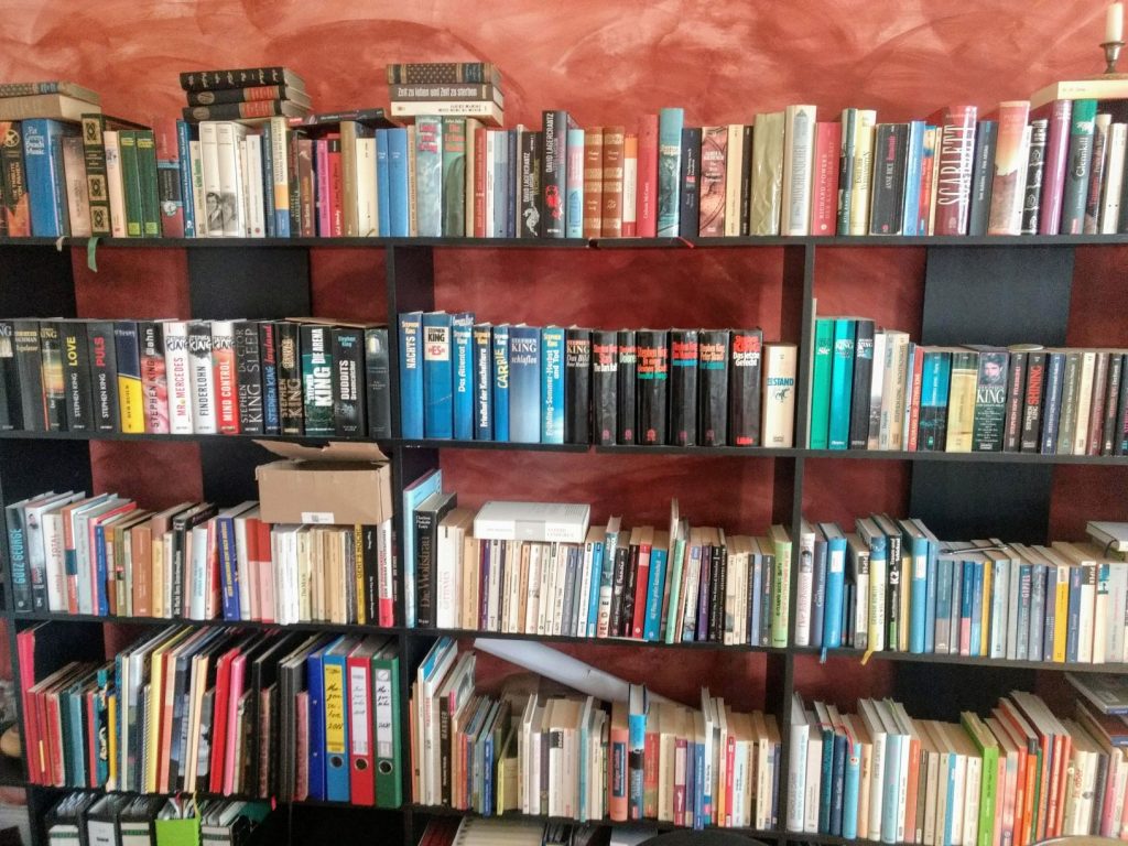 Mehr als 10 Bücher: Foto eines gut gefüllten Bücherregals.